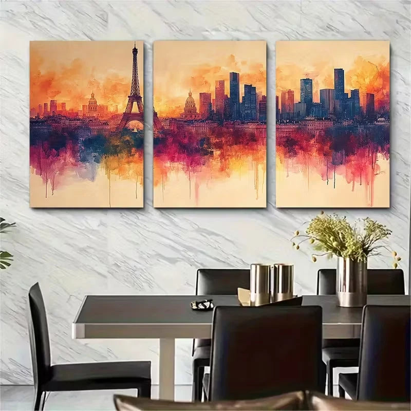 3pcs Colorful French Cityscape Metal Print Ready to Hang Art - Bella Home Decor