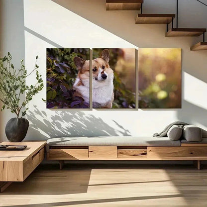 3pcs Corgi Dog Puppy Near a Bush Scenery Wall Art Set Canvas Framed 50x70cm - High Quality Print 100% Australian Made Wall Canvas Ready to Hang - Bella Home Decor