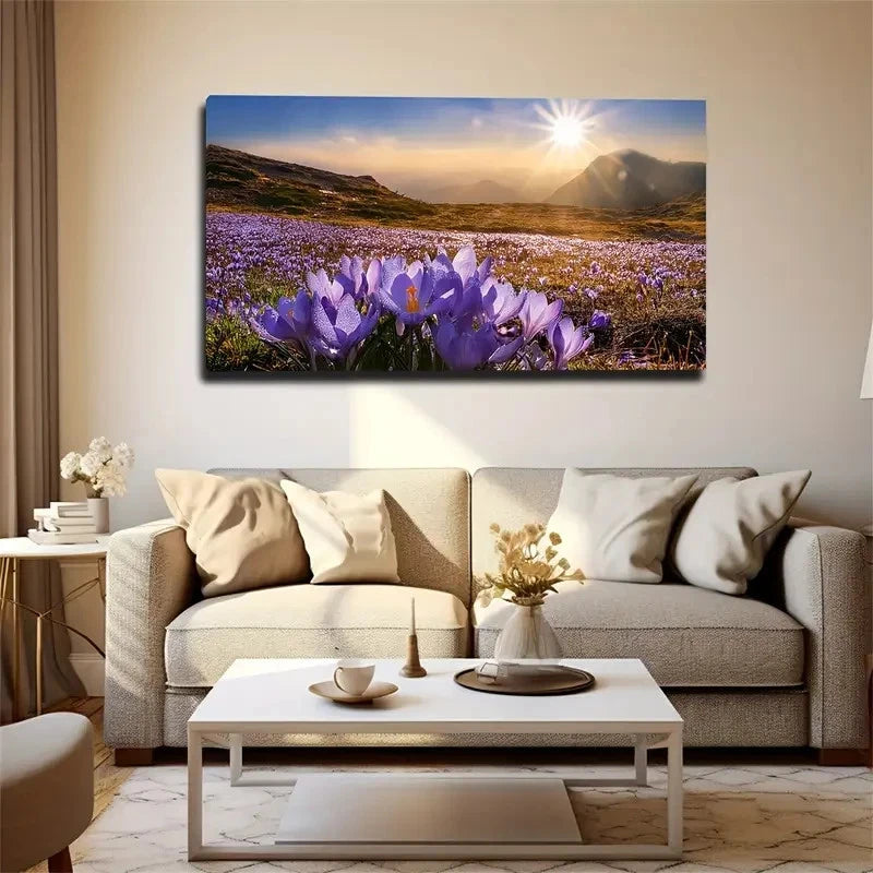 Blooming Purple Flowers Wall Art Canvas Office Home Room Framed 120x60cm