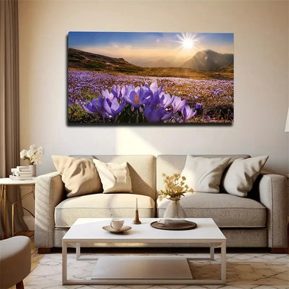 Blooming Purple Flowers Wall Art Canvas Office Home Room Framed 120x60cm