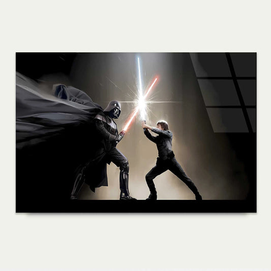 Warriors Clashing Laser Swords Glass Printing Wall Art Australian Made Quality - Bella Home Decor