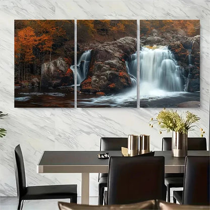 3pcs Waterfalls & Autumn Forest Scene Metal Print Ready to Hang Art