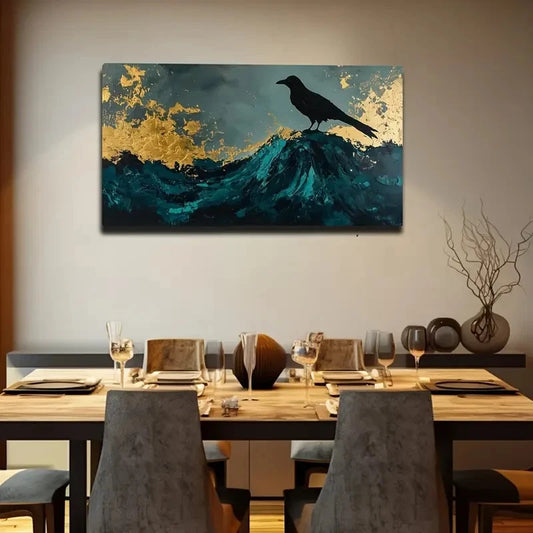 Minimalist Raven Silhouette Wall Art Canvas Office Home Room Framed 120x60cm