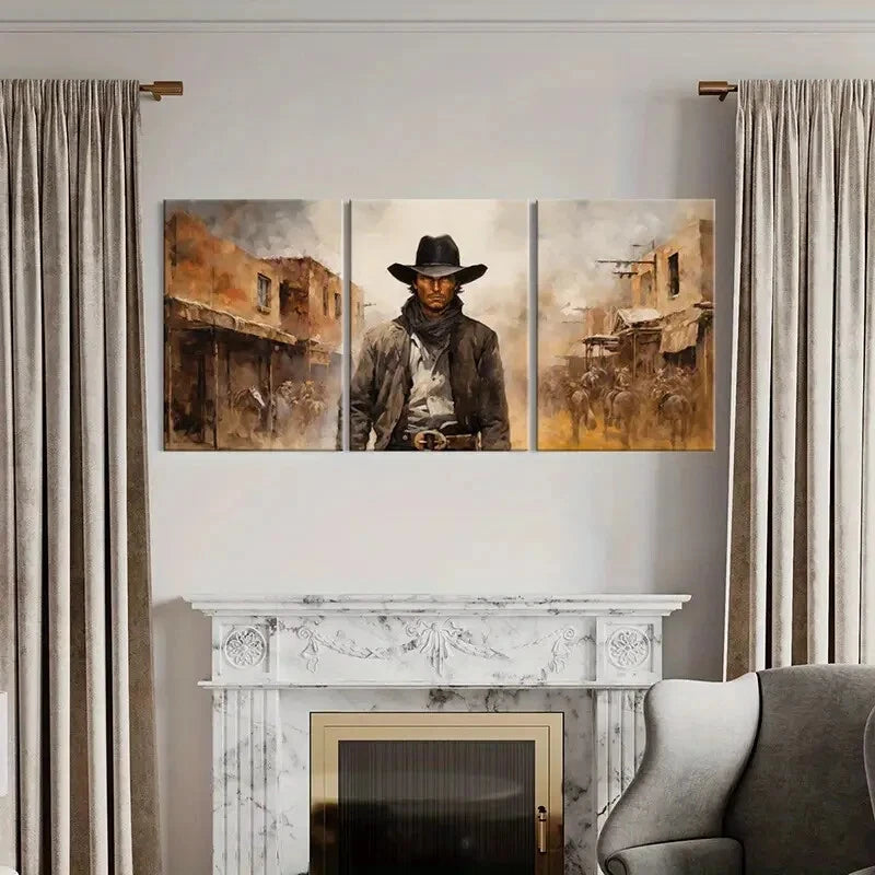 3pcs Western Cowboy Desert Town Horses Metal Print Ready to Hang Art - Bella Home Decor
