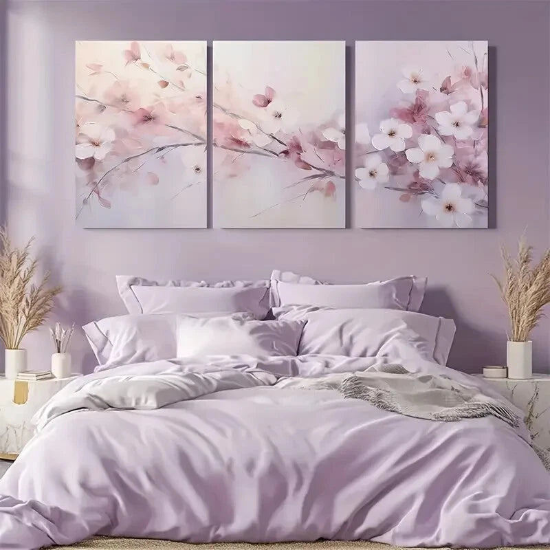 3pcs Blush Pink & Lavender Pastel Floral Dreamy Metal Print Ready to Hang Art - Bella Home Decor