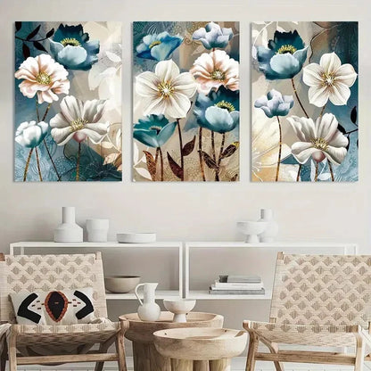 3pcs Black and White Floral Design Printing Metal Print Ready to Hang Art - Bella Home Decor