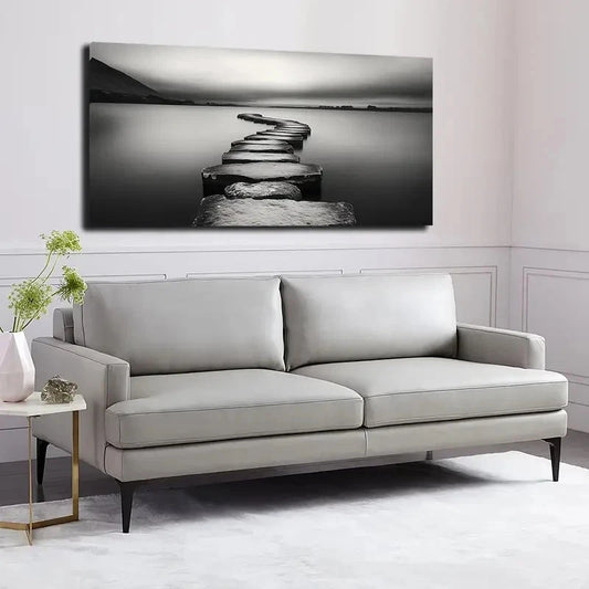 Black and White Slate Road Wall Art canvas office home room framed 120x60cm