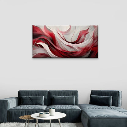 White Swirls Red White Abstract Wall Art Canvas Office Home Room Framed 120x60cm
