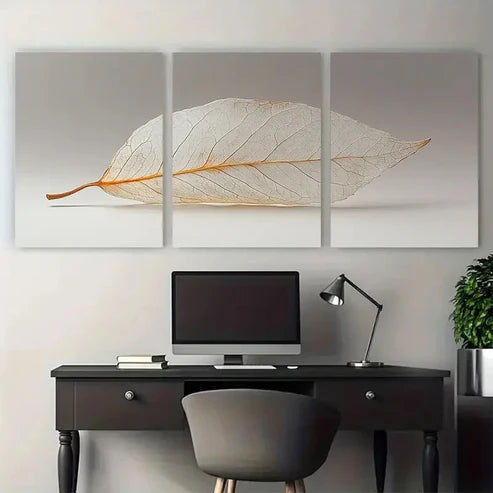3pcs Minimalist Dried Leaf Neutral Beige and White Wall Art Set Canvas Unframed - High Quality Print 100% Australian Made Wall Canvas