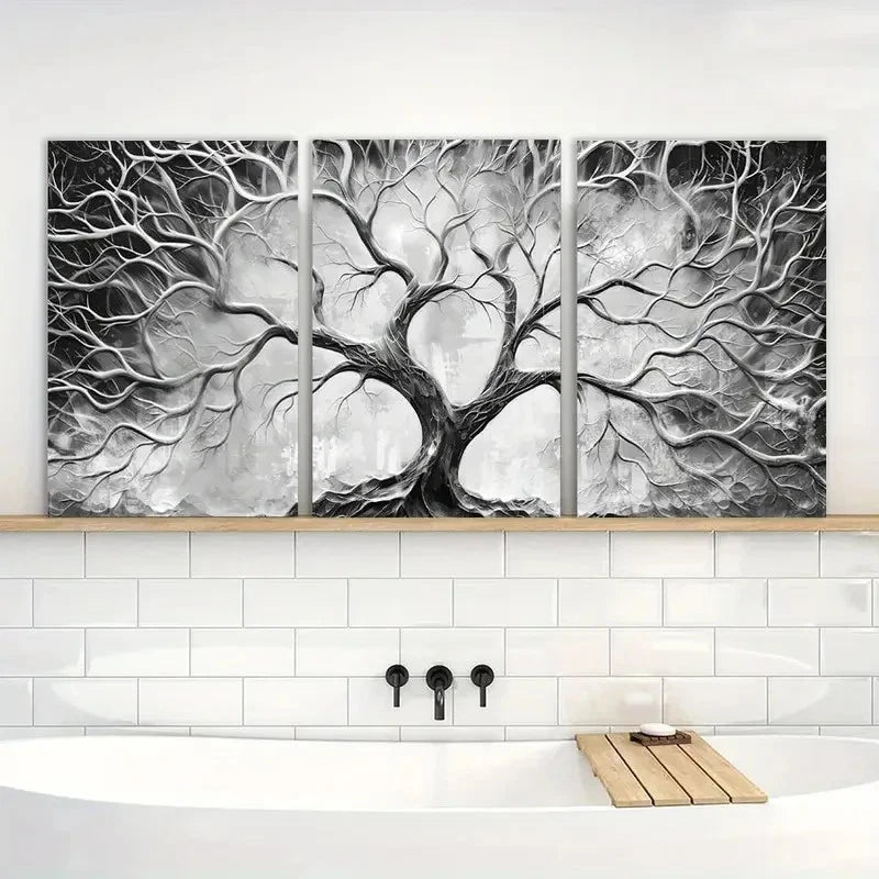3pcs Modern Black and White Wall Art Painting Metal Print Ready to Hang Art - Bella Home Decor