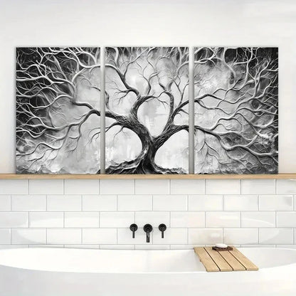 3pcs Modern Black and White Wall Art Painting Metal Print Ready to Hang Art - Bella Home Decor