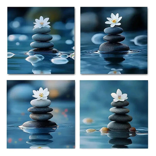 4pcs rockpile flowers Wall Art Canvas Framed