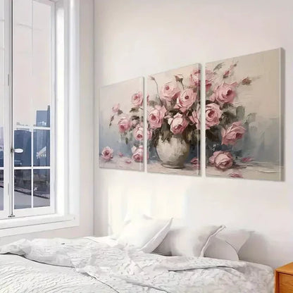 3pcs Pink Roses Floral Vase Abstract Wall Art Canvas Unframed - High Quality Print 100% Australian Made Wall Canvas