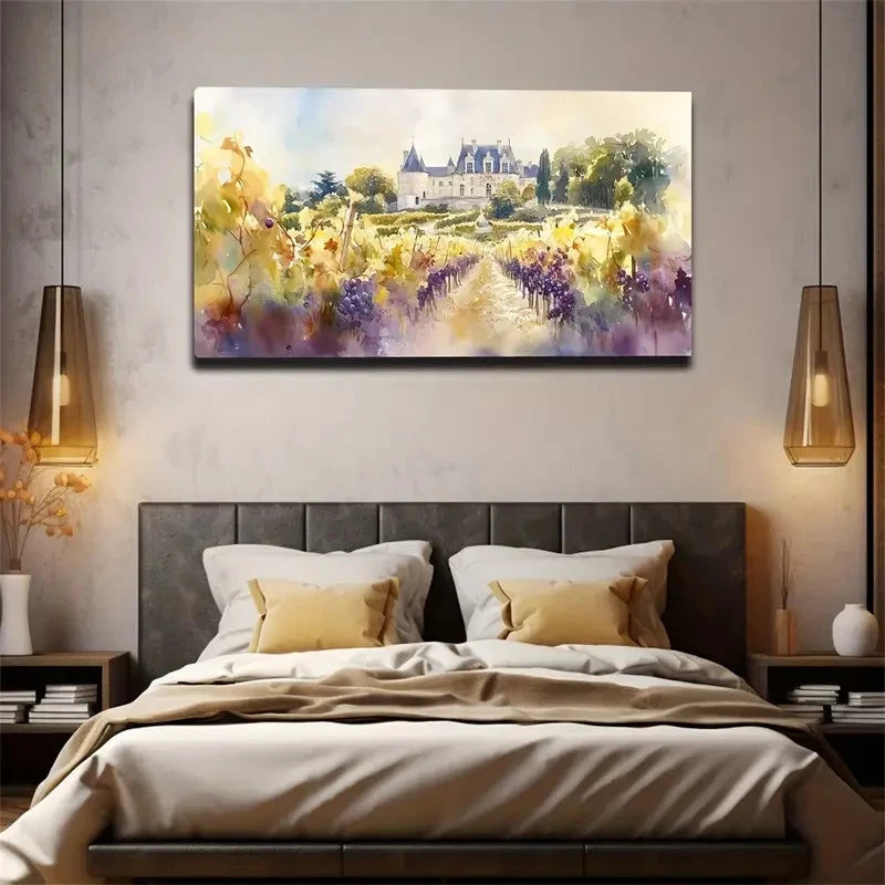 Castle Vineyard Waterproof Wall Art Canvas Office Home Room Framed 120x60cm