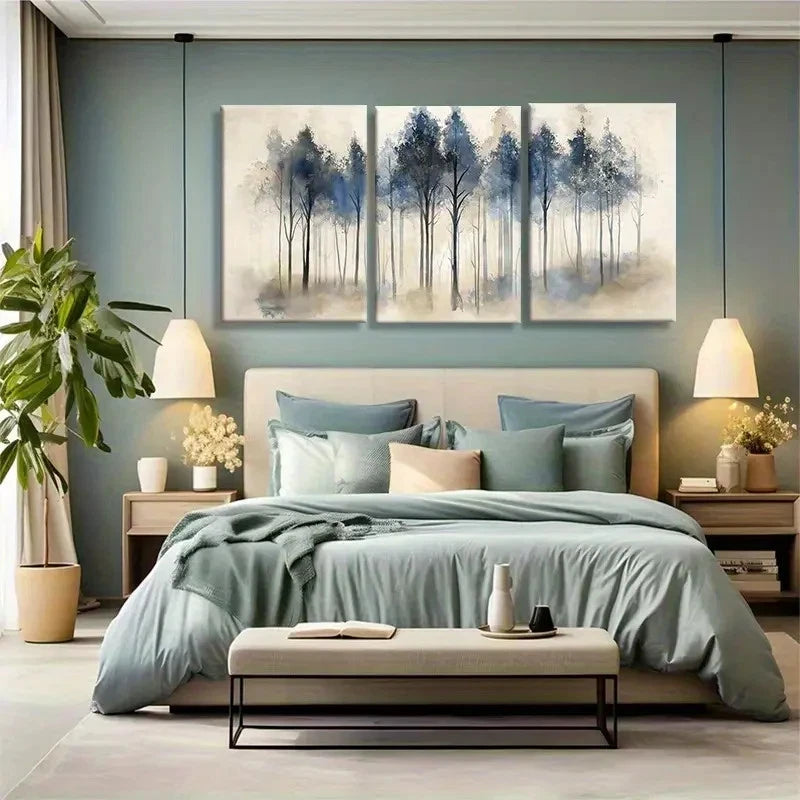 3pcs A Set of Three Tranquil Forest Landscape Metal Print Ready to Hang Art - Bella Home Decor