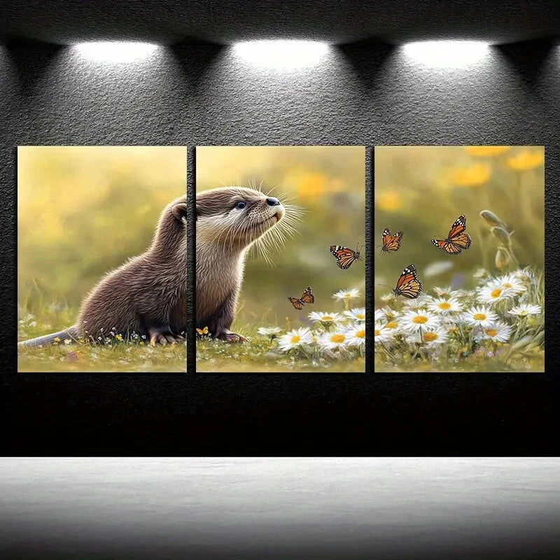 3pcs Charming Groundhog & Butterfly Design Metal Print Ready to Hang Art - Bella Home Decor