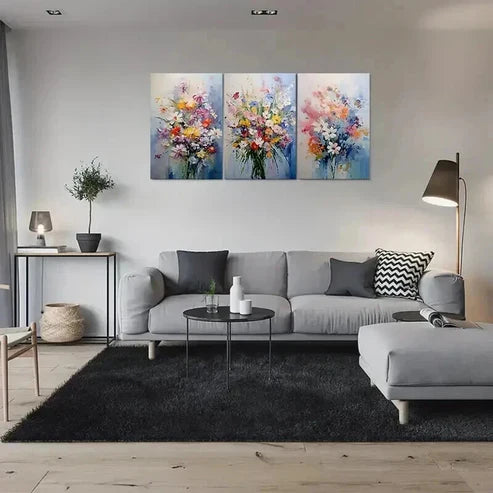 3pcs Abstract Colorful Small Flowers Decoration Wall Art Set Canvas Unframed - High Quality Print 100% Australian Made Wall Canvas
