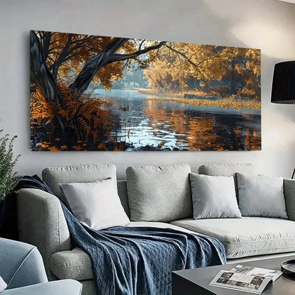 Autumn River Golden Leaf wall canvas office home room framed 120x60cm - Bella Home Decor