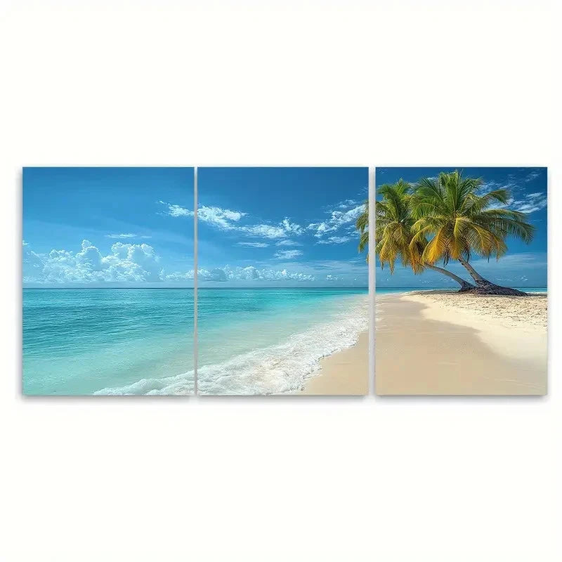 3pcs Exotic Tropical Beach Paradise Palm Tree Wall Art Set Canvas Framed 50x70cm - High Quality Print 100% Australian Made Wall Canvas Ready to Hang