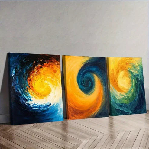 3pcs Swirling Patterns Yellow and Blue Water Wall Art Set Canvas Unframed - High Quality Print 100% Australian Made Wall Canvas