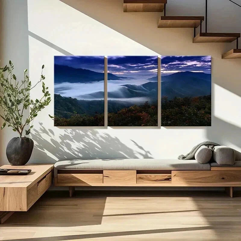 3pcs Mountains Misty Valleys Landscape Wall Art Set Canvas Framed 40x60cm - High Quality Print 100% Australian Made Wall Canvas Ready to Hang - Bella Home Decor
