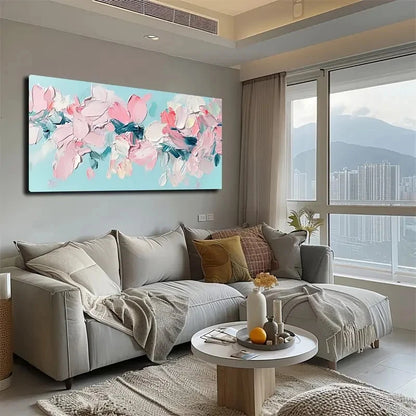 Pink & Blue Abstract Painting Wall Art canvas office home room framed 120x60cm - Bella Home Decor