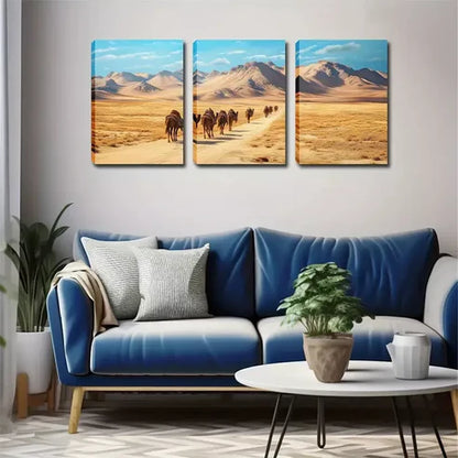 3pcs The Distance Of The Camel Team Wall Art Canvas Unframed - High Quality Print 100% Australian Made Wall Canvas