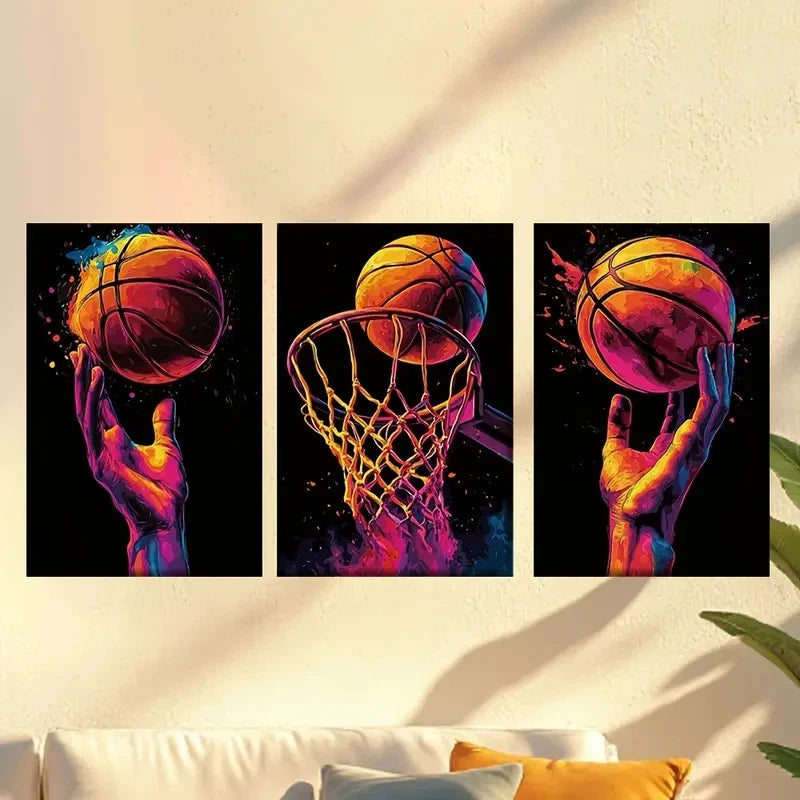 3pcs Vibrant Basketball Themed Posters Wall Art Set Canvas Framed 40x60cm - High Quality Print 100% Australian Made Wall Canvas Ready to Hang