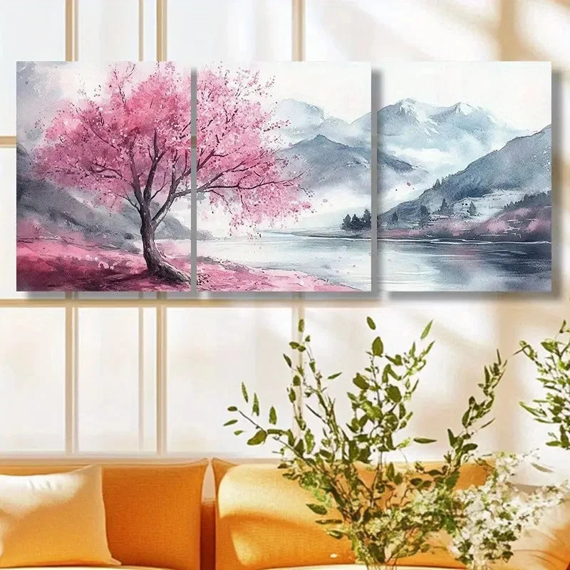 3pcs Cherry Blossom Tree Metal Print Ready to Hang Art - Bella Home Decor