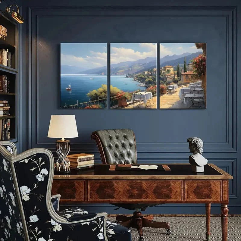 3pcs Mediterranean View Coastal Scenery Metal Print Ready to Hang Art - Bella Home Decor
