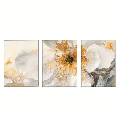 3pcs White Golden Abstract Floral Decor  Wall Art Set Canvas Framed 40x60cm - High Quality Print 100% Australian Made Wall Canvas Ready to Hang - Bella Home Decor