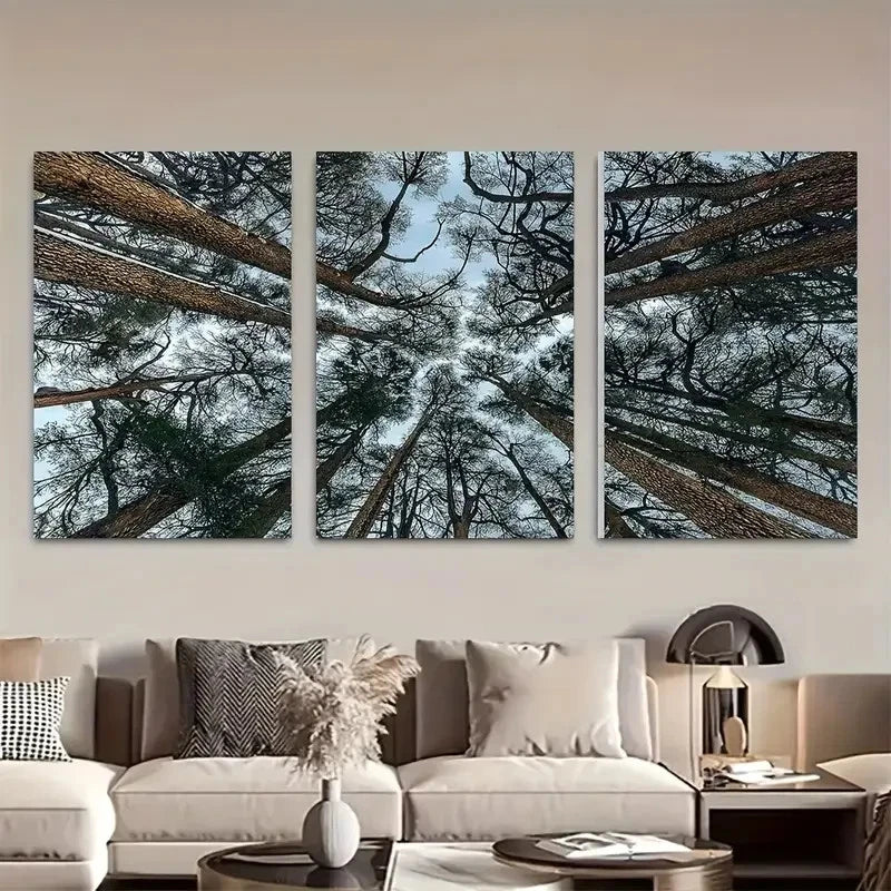 3pcs Cedars Tree Abstract Forest Print Metal Print Ready to Hang Art - Bella Home Decor