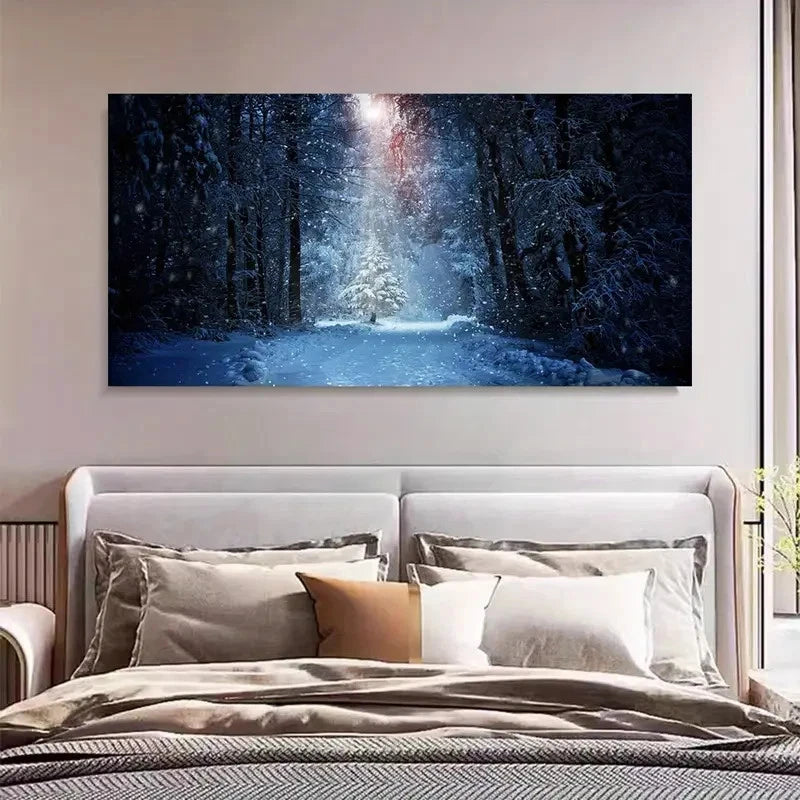 Charming Snowy Forest Décor Wall Art Canvas Office Home Room Framed 120x60cm - Bella Home Decor