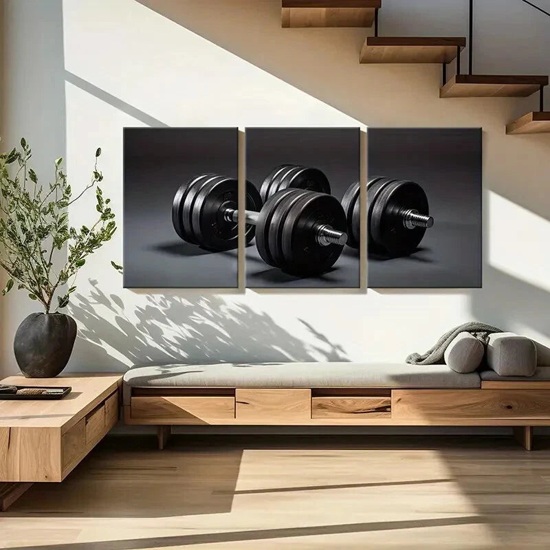 3pcs Fitness Art Dumbbell Industrial Metal Print Ready to Hang Art - Bella Home Decor