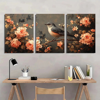 3pcs Exquisite Charming Bird Flowers Wall Art Set Canvas Framed 60x90cm - High Quality Print 100% Australian Made Wall Canvas Ready to Hang