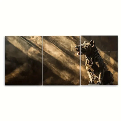 3pcs Cerberus Statue Under Dramatic Sunlight Metal Print Ready to Hang Art - Bella Home Decor