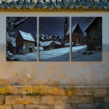 3pcs Winter Village Snowy Landscape Scene Metal Print Ready to Hang Art - Bella Home Decor