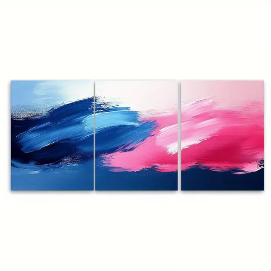 3pcs Abstract Blue Pink Brushstroke Metal Print Ready to Hang Art
