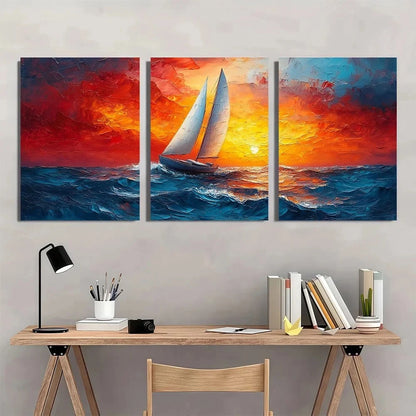 3pcs Ocean Seascape Beach Textured Metal Print Ready to Hang Art - Bella Home Decor
