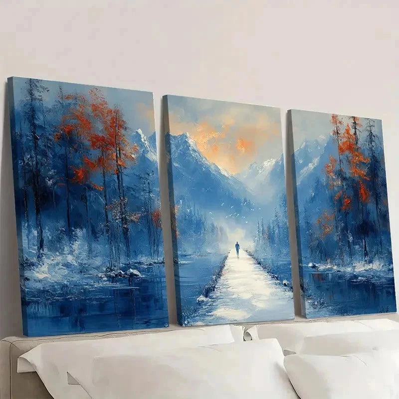 3pcs Forest Snow Scene Landscape A Z   Wall Art Set Canvas Framed 60x90cm - High Quality Print 100% Australian Made Wall Canvas Ready to Hang - Bella Home Decor