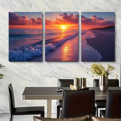 3pcs Serene Sunset Seascape Metal Print Ready to Hang Art