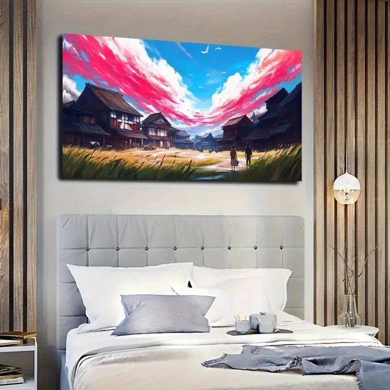 Landscape with Soaring Wall Art canvas office home room framed 120x60cm - Bella Home Decor