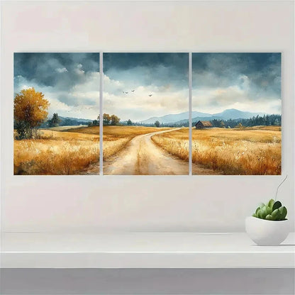 3pcs Watercolor Country Road Metal Print Ready to Hang Art - Bella Home Decor