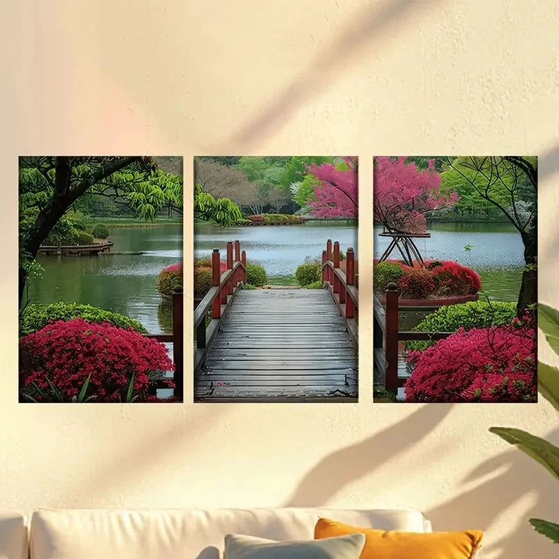 3pcs Garden Lakeside Plants And Flowers Wall Art Set Canvas Framed 40x60cm - High Quality Print 100% Australian Made Wall Canvas Ready to Hang - Bella Home Decor