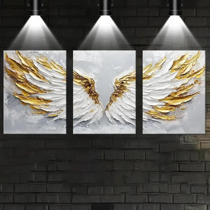 3pcs Abstract White & Golden Wings Wall Art Set Canvas Framed 60x90cm - High Quality Print 100% Australian Made Wall Canvas Ready to Hang - Bella Home Decor