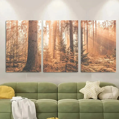 3pcs Vibrant Fall Foliage Scene with Sunlit Trees Metal Print Ready to Hang Art