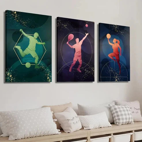 3pcs Soccer Tennis And Basketball Drawing Wall Art Set Canvas Unframed - High Quality Print 100% Australian Made Wall Canvas