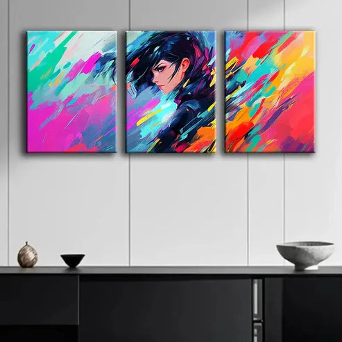3pcs Animated Girl Beauty Cool Light Perfect Wall Art Set Canvas Unframed - High Quality Print 100% Australian Made Wall Canvas - Bella Home Decor