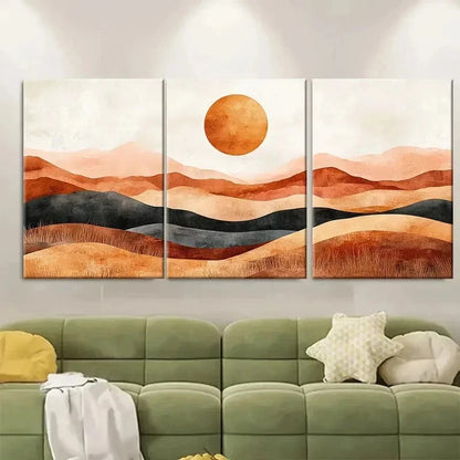 3pcs Abstract Peach Brown Desert EI Wall Art Set Canvas Framed 50x70cm - High Quality Print 100% Australian Made Wall Canvas Ready to Hang - Bella Home Decor