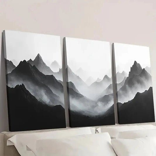 3pcs Alpine Echoes Minimalist Mountain EM Wall Art Set Canvas Framed 40x60cm - High Quality Print 100% Australian Made Wall Canvas Ready to Hang